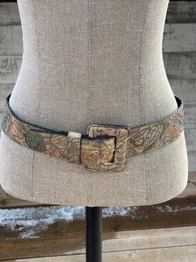 Vintage Wide Statement Waist Belt M/L Rose Gold Leather Classic Retro 80s Preppy